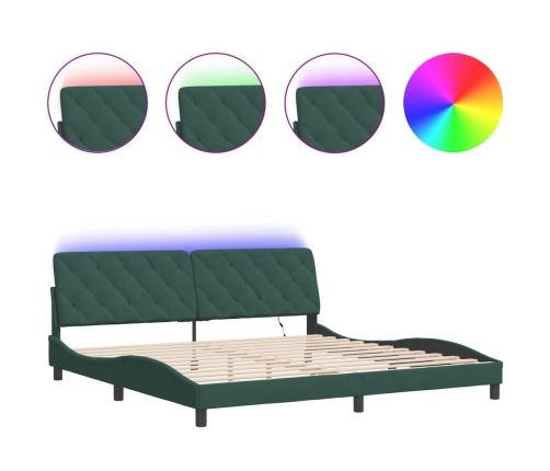 Estructura cama con luces LED terciopelo verde oscuro 200x200cm