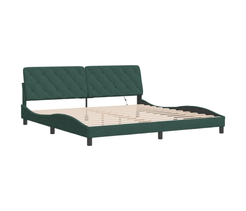 Estructura cama con luces LED terciopelo verde oscuro 200x200cm