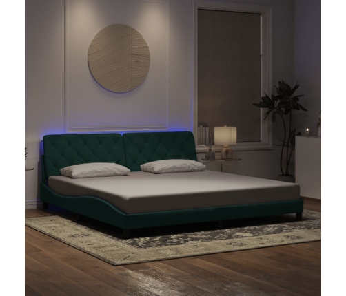 Estructura cama con luces LED terciopelo verde oscuro 200x200cm