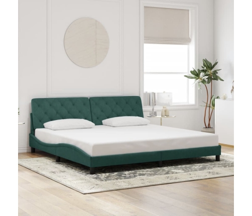 Estructura cama con luces LED terciopelo verde oscuro 200x200cm