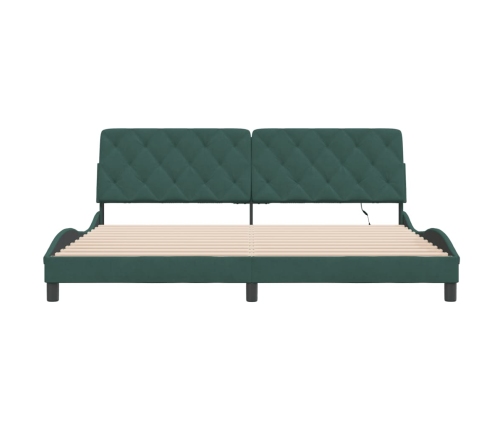 Estructura cama con luces LED terciopelo verde oscuro 200x200cm