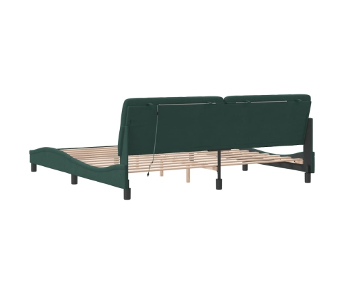 Estructura cama con luces LED terciopelo verde oscuro 200x200cm