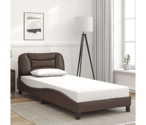 Estructura cama con luces LED cuero sintético marrón 80x200 cm