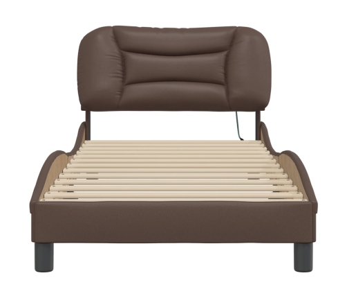 Estructura cama con luces LED cuero sintético marrón 80x200 cm