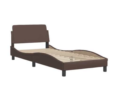 Estructura cama con luces LED cuero sintético marrón 80x200 cm