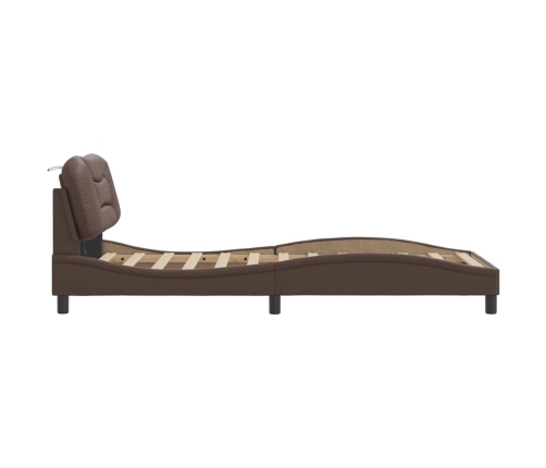 Estructura cama con luces LED cuero sintético marrón 80x200 cm