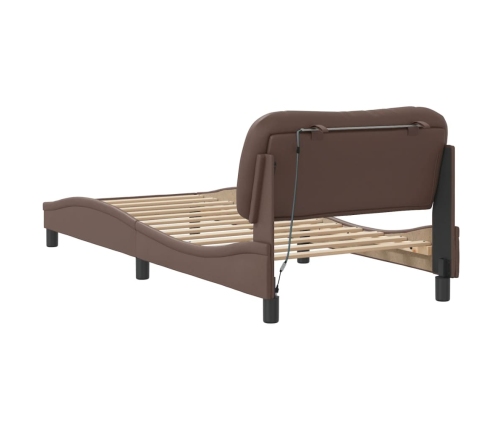 Estructura cama con luces LED cuero sintético marrón 80x200 cm