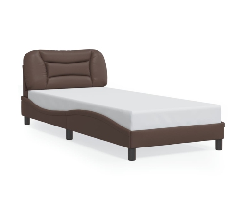 Estructura cama con luces LED cuero sintético marrón 80x200 cm