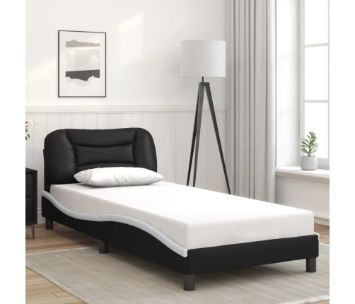 Estructura cama con LED cuero sintético negro blanco 80x200 cm