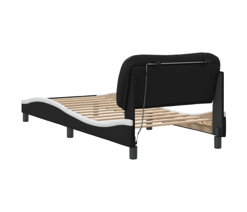 Estructura cama con LED cuero sintético negro blanco 80x200 cm