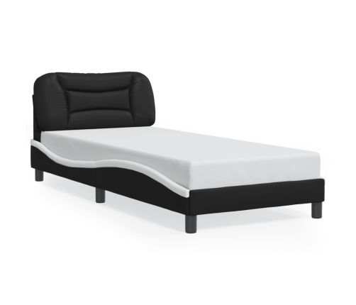 Estructura cama con LED cuero sintético negro blanco 80x200 cm