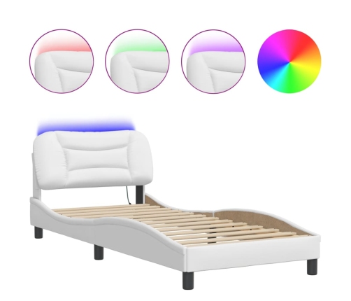 Estructura cama con luces LED cuero sintético blanco 90x190 cm