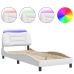 Estructura cama con luces LED cuero sintético blanco 90x190 cm