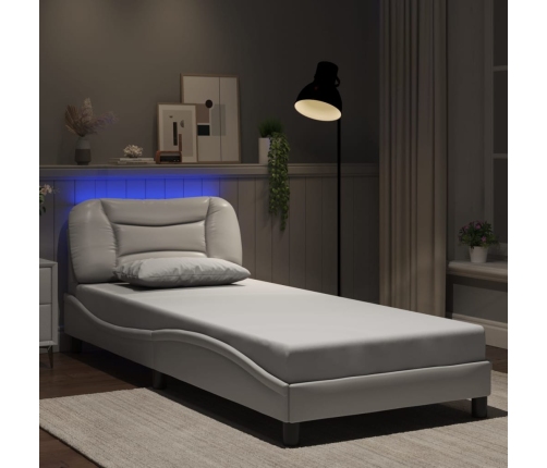 Estructura cama con luces LED cuero sintético blanco 90x190 cm