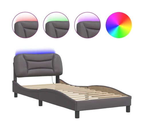 vidaXL Estructura de cama con luces LED cuero sintético gris 90x190 cm