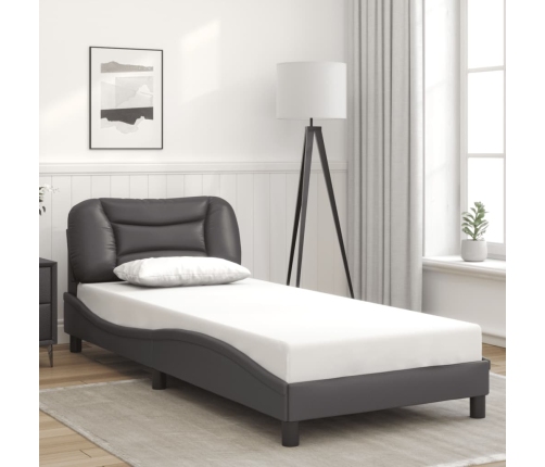 vidaXL Estructura de cama con luces LED cuero sintético gris 90x190 cm