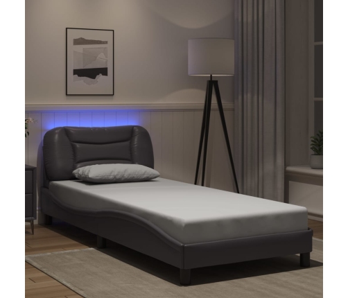 vidaXL Estructura de cama con luces LED cuero sintético gris 90x190 cm