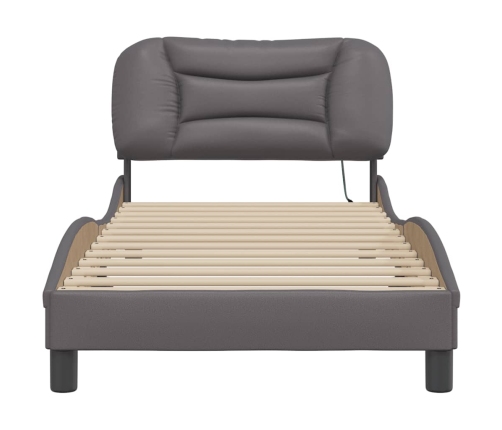 vidaXL Estructura de cama con luces LED cuero sintético gris 90x190 cm