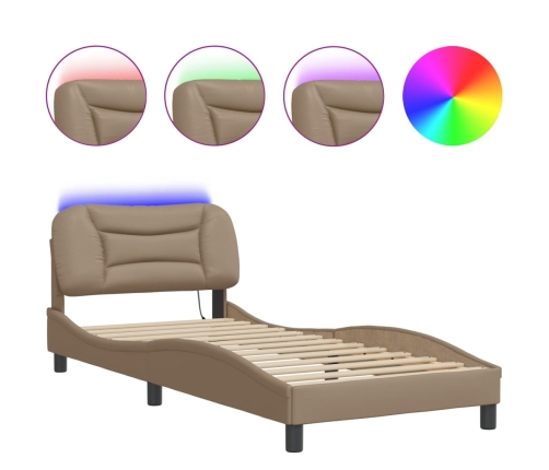 Estructura de cama con LED cuero sintético capuchino 90x190 cm