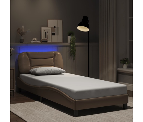 Estructura de cama con LED cuero sintético capuchino 90x190 cm