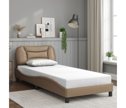 Estructura de cama con LED cuero sintético capuchino 90x190 cm