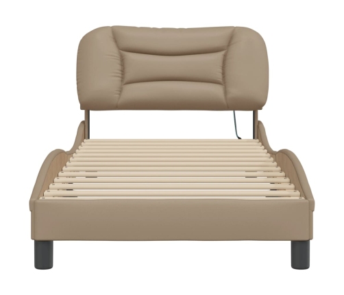Estructura de cama con LED cuero sintético capuchino 90x190 cm