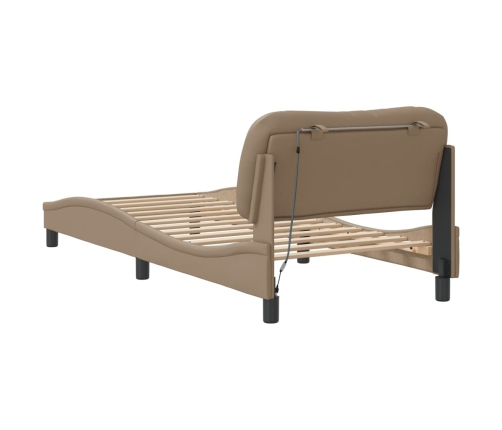 Estructura de cama con LED cuero sintético capuchino 90x190 cm