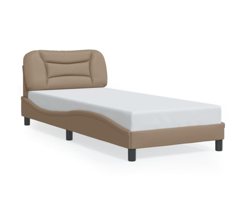 Estructura de cama con LED cuero sintético capuchino 90x190 cm