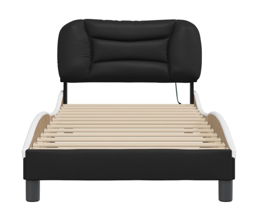 Estructura cama con LED cuero sintético negro y blanco 90x190cm