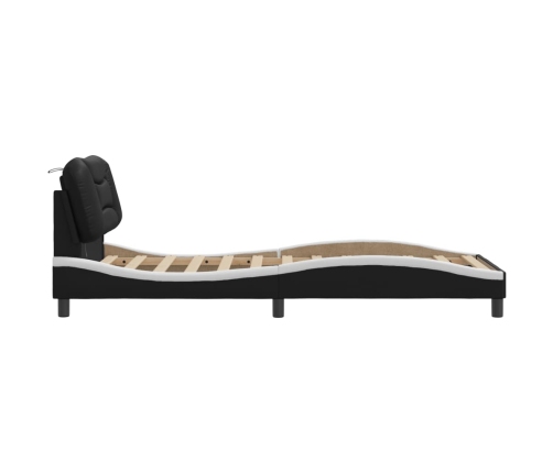 Estructura cama con LED cuero sintético negro y blanco 90x190cm