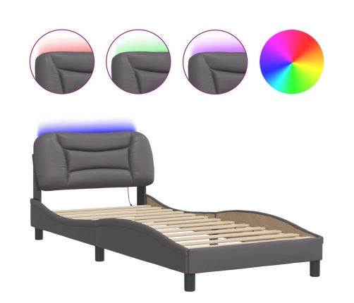 vidaXL Estructura de cama con luces LED cuero sintético gris 90x200 cm