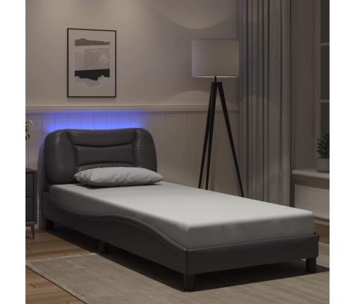 vidaXL Estructura de cama con luces LED cuero sintético gris 90x200 cm