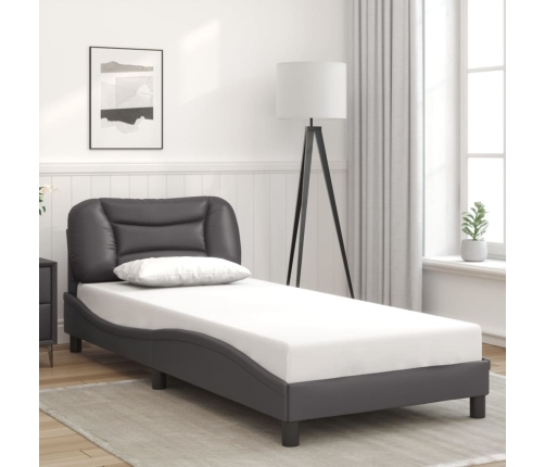 vidaXL Estructura de cama con luces LED cuero sintético gris 90x200 cm