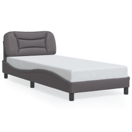 Estructura de cama con luces LED cuero sintético gris 90x200 cm