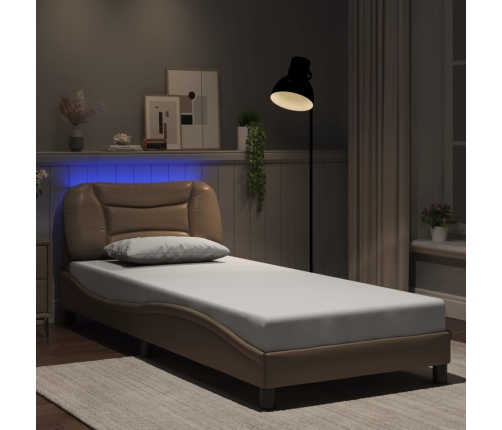 Estructura de cama con LED cuero sintético capuchino 90x200 cm