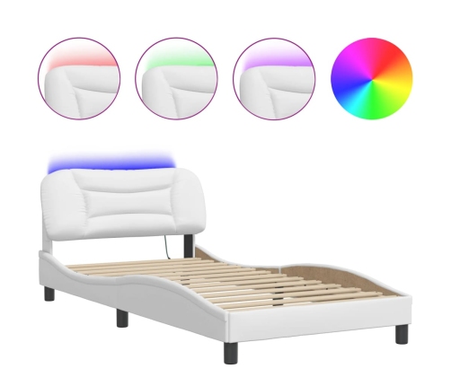 Estructura cama con luces LED cuero sintético blanco 100x200 cm