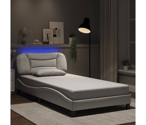 Estructura cama con luces LED cuero sintético blanco 100x200 cm