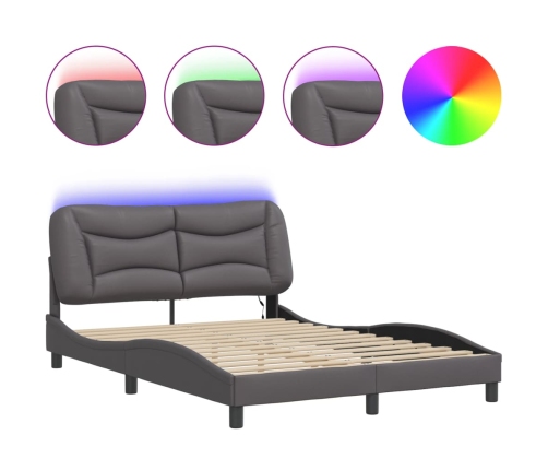 vidaXL Estructura cama con luces LED cuero sintético gris 120x200 cm