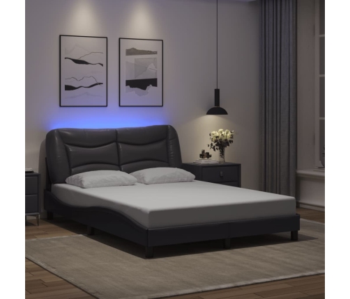 vidaXL Estructura cama con luces LED cuero sintético gris 120x200 cm