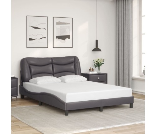 vidaXL Estructura cama con luces LED cuero sintético gris 120x200 cm