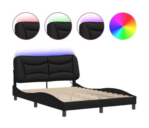 Estructura cama con luces LED cuero sintético negro 140x190 cm