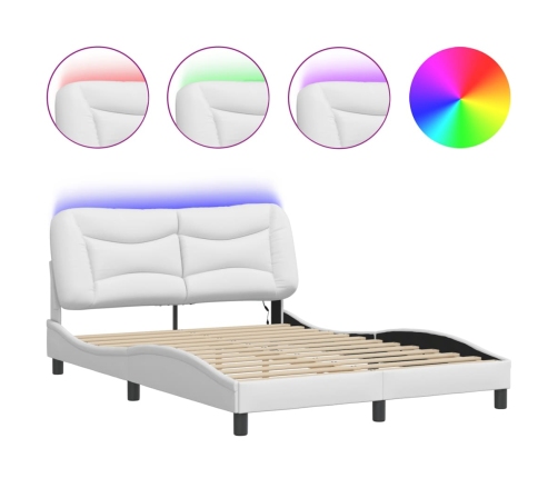 Estructura cama con luces LED cuero sintético blanco 140x190 cm