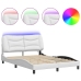 Estructura cama con luces LED cuero sintético blanco 140x190 cm