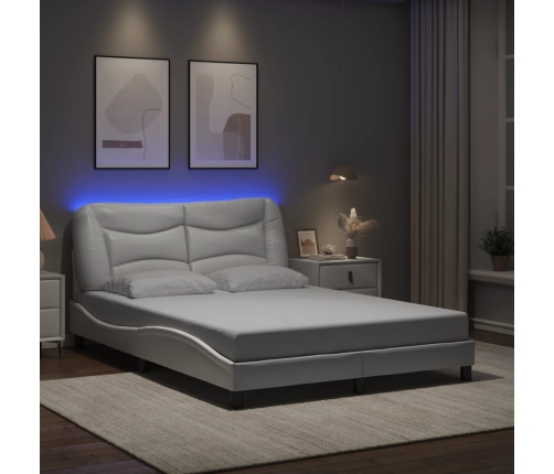 Estructura cama con luces LED cuero sintético blanco 140x190 cm