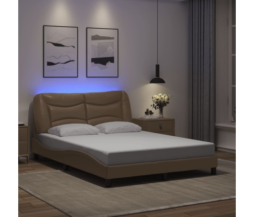 Estructura de cama con LED cuero sintético capuchino 140x190 cm