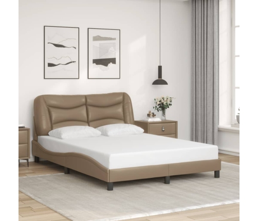 Estructura de cama con LED cuero sintético capuchino 140x190 cm