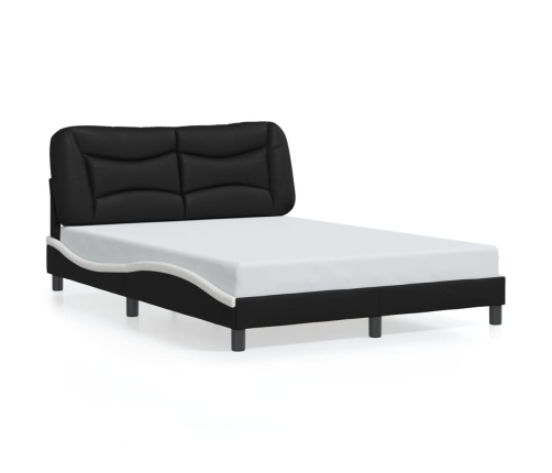 Estructura de cama luces LED cuero PE negro y blanco 140x190 cm