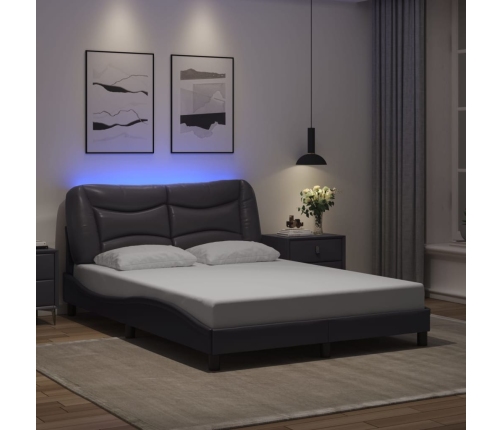 vidaXL Estructura cama con luces LED cuero sintético gris 140x200 cm