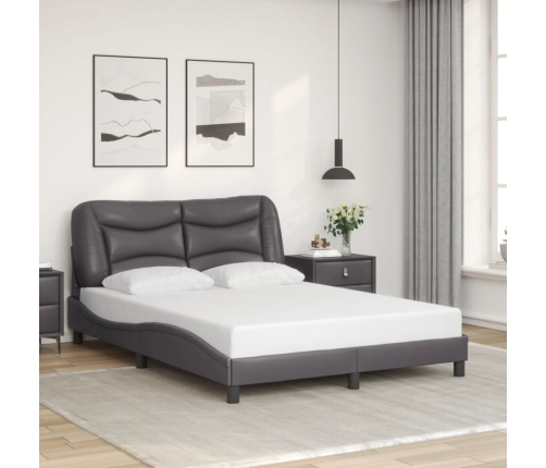 vidaXL Estructura cama con luces LED cuero sintético gris 140x200 cm