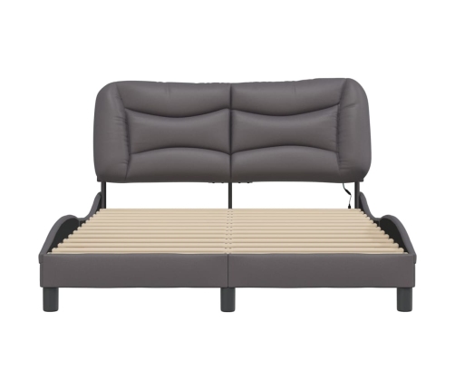 vidaXL Estructura cama con luces LED cuero sintético gris 140x200 cm